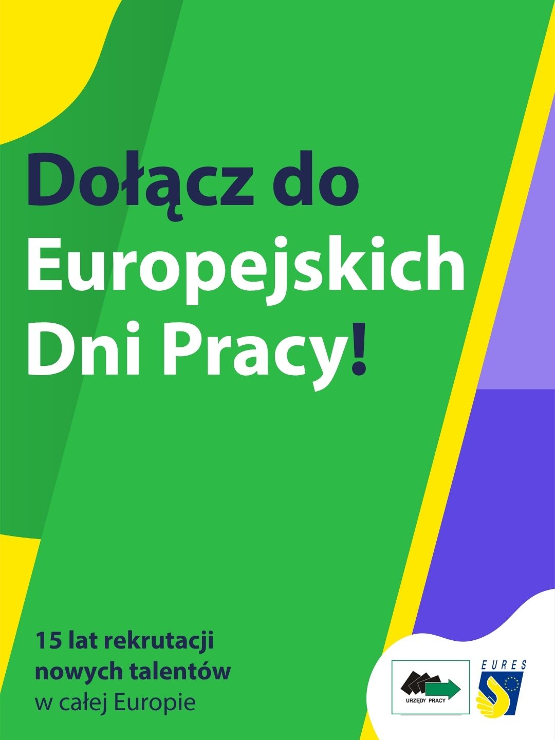 Plakat promocyjny z zielono - niebieskim tłem i hasłem kampanii